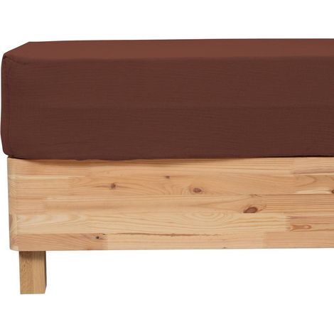 Spannbettlaken Flora aus brauner Baumwollgaze 160x200cm - Atmosphera créateur d'intérieur