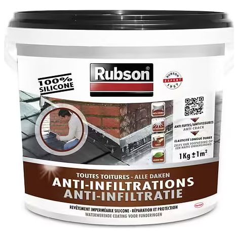 Anti-infiltration - RUBSON - Black 1kg - Waterproof coating - 100% Silicone - UV resistant (1/3)