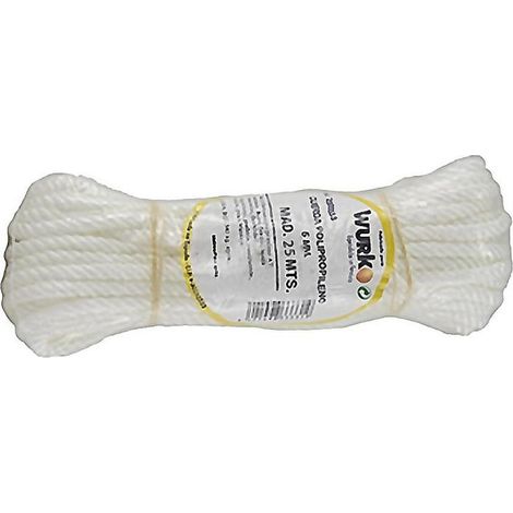 WURKO cuerda polipropileno 5 mm 25mt , Cuerda multifilamento polipropileno 5mmMadeja de 25 metrosColor blancoIndicado para persianas,tendederos,etc. (1/2)