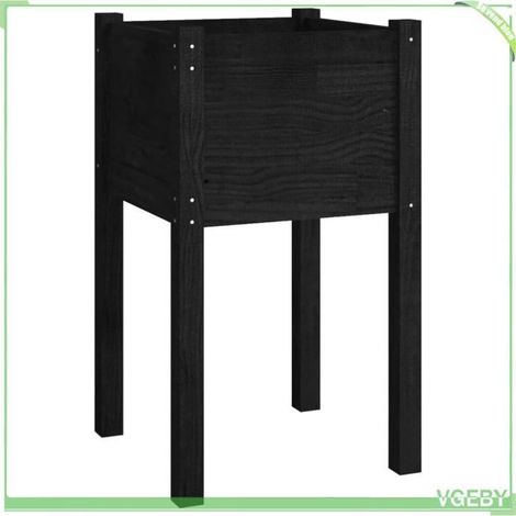 Jardinière d'extérieur - FAFEICY - 810797 - Bois de pin massif - Noir mat - 40x40x70 cm (1/5)