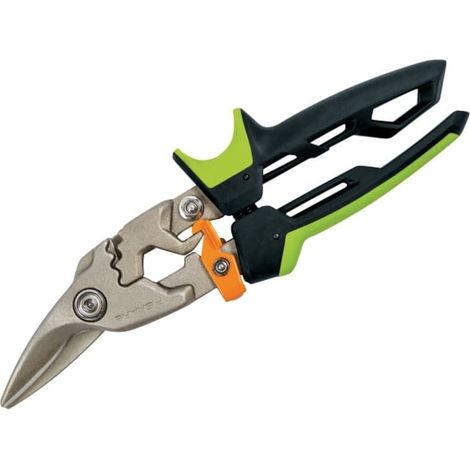 Fiskars PowerGear Aviator Aviation-Style Right-Cut Tin Snips, 24.7 cm (9.7 inches), Up to 40% More Power, Thermally Treated Steel/Plastic, Black/Green/Orange