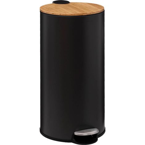 Cubo Pedal 20L con tapa de bambú Negro