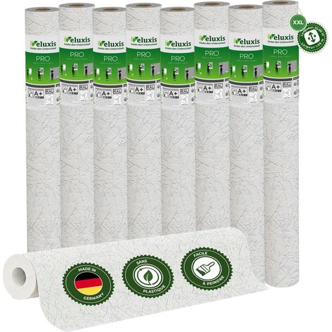 Veluxis® Papier peint intissé PRO 25,00 m x 1,06 m (texture irrégulière lissée à la truelle, lot de 8) – excellent rapport qualité-prix, idéal pour les grandes surfaces et les plafonds – Fabriqué en A