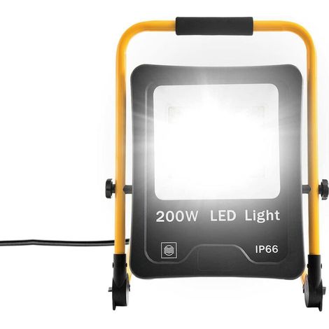 LED Baustrahler Baulampe Flutlicht Arbeitsleuchte Fluter Floodlight inkl. Standgestell und Netzkabel für Innen-und Außenbereich, Werkstatt,Garten, Baustelle (200W Kaltweiß)