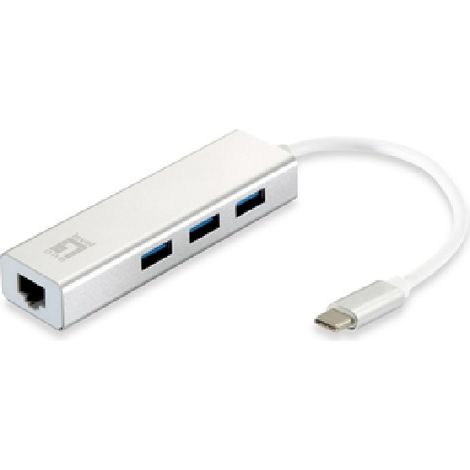 ADAPTADOR USB-C A GIGABIT ETHERNET RJ45 LEVEL ONE CON HUB USB 3.0 3 PUERTOS