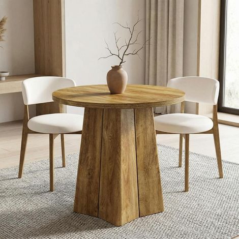 Runder Esstisch 80 cm, Landhausstil, Rustikal Braun, für 2-4 Personen (1/5)
