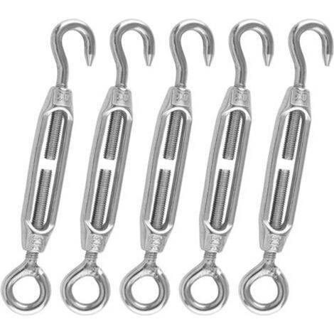 Lot de 5 tendeurs de câble métallique réglables en acier inoxydable 304 M4 avec crochet et œil