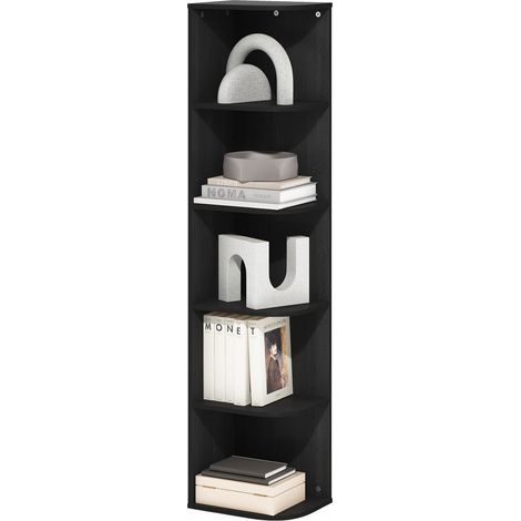 Bibliothèque à 5 Niveaux avec Coin étagère Ouverte, Bois Noir (1/5)