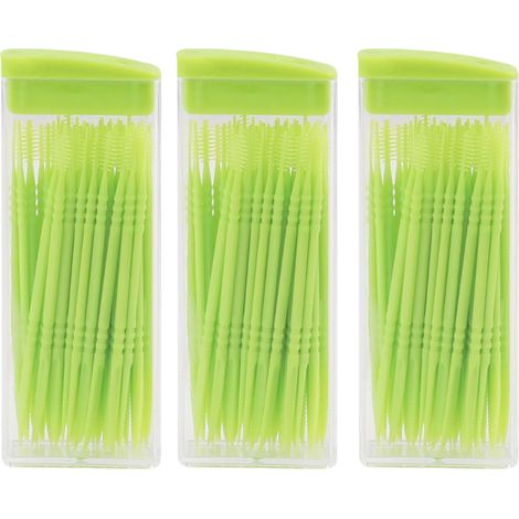 150nets fil dentaire, double extrémité, plastique vert, brosse souple, hygiène bucco-dentaire (1/5)