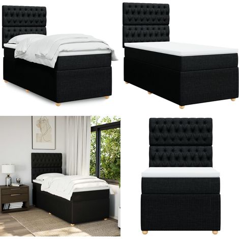 vidaXL Sommier à lattes de lit avec matelas Noir 100x200 cm Tissu (1/5)