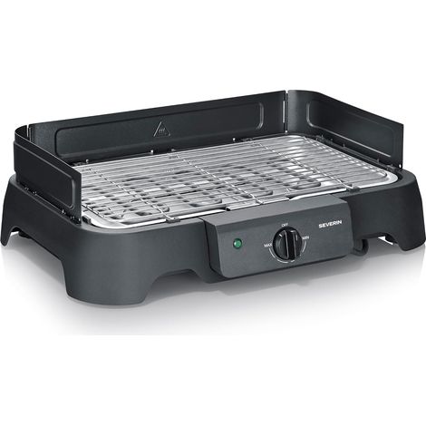 Barbecue électrique de table avec grille inox - Intérieur ou extérieur - Pare-vent amovible et bac à eau - Pour camping, balcon ou jardin - 2000 W - PG 8593, Noir