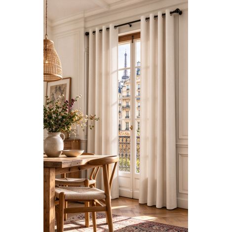 Lot de 2 rideaux à œillets 140 x 240 cm "Victoria" fils teints jacquard (1/5)