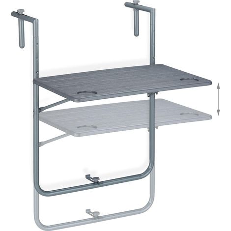 Table d’appoint pliante suspendue balcon réglable 59,5 x 60 cm 3 niveaux pratiques design moderne en acier gris (1/5)