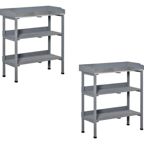 2er-Set pflanztisch Gärtnertisch Blumentisch mit Metall-Arbeitsfläche und Holz 76x37x89cm ideal für Garten & Balkon