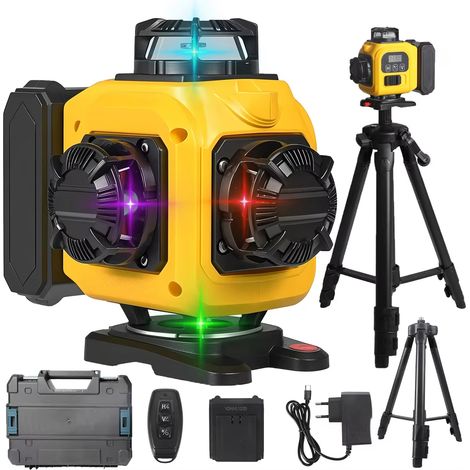 Niveau laser 4D à 16 lignes, faisceau quadricolore, champ de vision horizontal et vertical à 360°, haute puissance, avec affichage puissance (1/5)