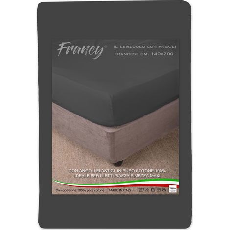 LENZUOLO CON ANGOLI FRANCY GRIGIO SCURO FRANCESE 1 PIAZZA E MEZZA GRANDE MAXI