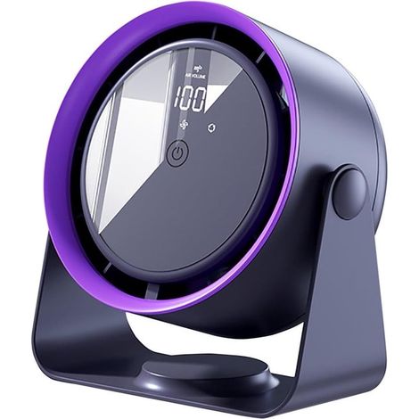 Ventilador pequeño ultrasilencioso con pantalla LED eléctrica en tiempo real，circulador de aire recargable para oficina y viajes，gris (1/2)