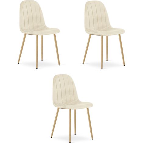 Set di 3 sedie Padva in velluto beige con gambe effetto rovere (1/5)