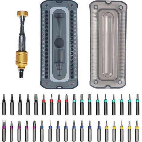 Kit de tournevis de précision 37 pièces, micro-embouts en acier S2 durables, avec poignée de pilote magnétique de conception à faible gravité, pour la réparation électronique (1/4)