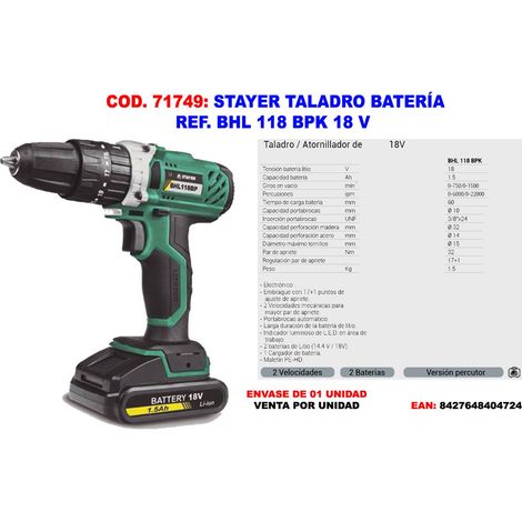 Trapano avvitatore a batteria Stayer BHL 118 BPK 18 V