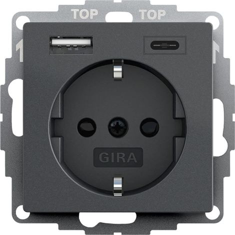 Voltking Gira 245928 - Toma de corriente Schuko con conector USB, 2 enchufes tipo A (máx. 2,4 A), tipo C (máx. 3 A), sistema 55, color antracita