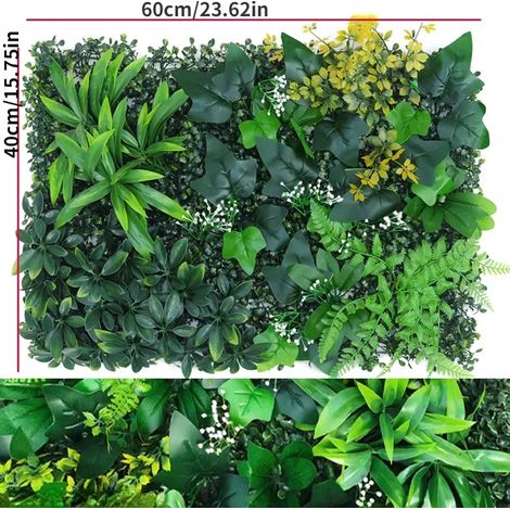 (GM-01) Panneau mural de plantes artificielles 40 x 60 cm, feuillage persistant, haie de buis, pour la décoration extérieure de votre maison, jardin, balcon ou pelouse. (1/4)