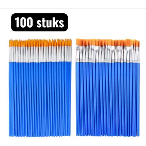 Lot de 100 pinceaux pour loisirs créatifs et peinture avec pointes fines et plates en nylon pour enfants figurines et travaux de précision couleur bleue (1/5)
