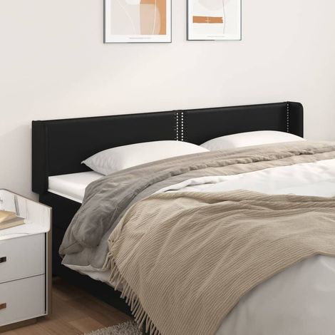 Tête de lit avec oreilles Design industriel - Pour Lit adulte - Noir 183x16x78/88 cm Similicuir Chic-226981 (1/5)