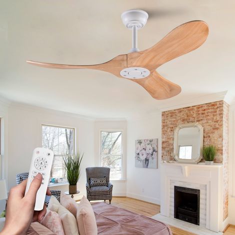 Ventilateur de plafond 106 cm sans lumière Ventilateur de plafond en bois naturel de Sycomore Moteur DC silencieux réversible hélice moderne avec télécommande (1/5)