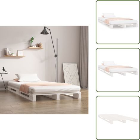 Cama de madera maciza - vidaXL Cama de palets madera maciza pino blanca pequeña 75x190 cm - Cama de pino blanco