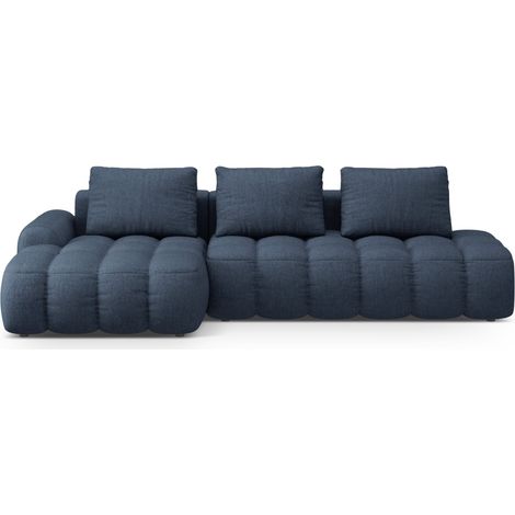 Canapé-lit d'angle + box 3 places tissu structurel bleu foncé (1/5)