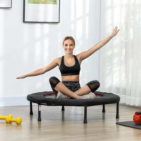 Trampolino fitness, Ø 102 cm, trampolino per esercizi, piedini antiscivolo, telaio in acciaio, portata 100 kg, rosso