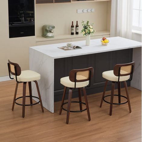 Tabouret de bar pivotant dossier cannage beige OKMYHOME (1/5)