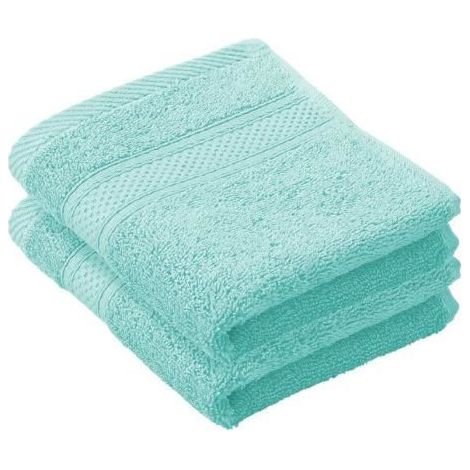 2 serviettes invités 30x50 cm, coton peigné 540 g/m², coloris Plume Turquoise, linge de bain haut de gamme pour salle de bain