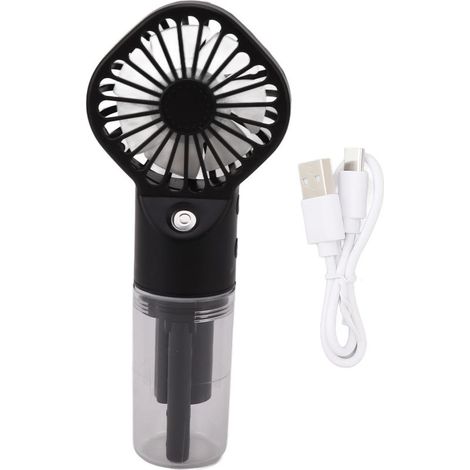 Wiederaufladbarer, tragbarer USB-Ventilator mit Sprühnebelfunktion, 4 Geschwindigkeitsstufen, Wassersprühfunktion, Schwarz-KZQ (1/4)