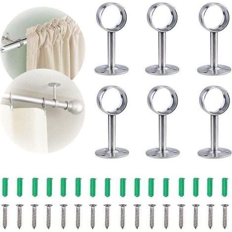 6 pices Support Barre rideau plafond Plafond de support de tringle rideau Support de tringle pour support de tringle rideau au plafond ou au mur, installer une tringle rideau intrieure (1/4)