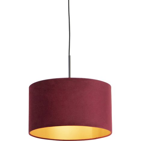 Black Pendant Light with Red Velvet Shade with Gold 35 cm - Combi