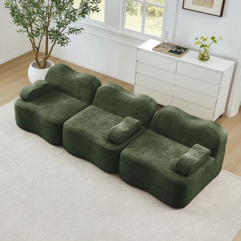 Divano modulare 3 posti in velluto verde con schiuma 32D e seduta profonda (1/5)