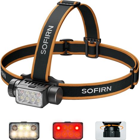Lampe frontale 3320 lm avec lumière rouge, blanche et neutre Portée 192M, USB-C, IPX6, 660NM, CRI90, autonomie 350H, 8 LED, contrôle magnétique, pêche, contrôle, camping, urgence (1/5)