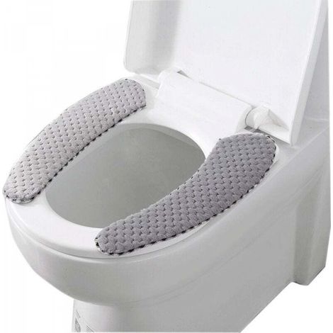1Pair Grey, Gris Couverture de Siège de Toilette, de Toilette épais de Salle de Bain, Coussin Auto-adhésif Chaud épais Coussin Couvercles (1/5)