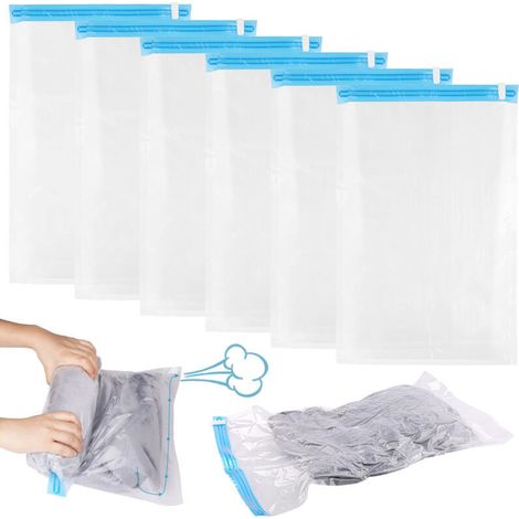 6 Pièces Sac Sous Vide Roulé à la Main, 60x40cm Sacs de Compression, Imperméable Sacs de Rangement sous Vide, Réutilisables Sac de Voyage sous Vide, pour Vêtements, Literie etc