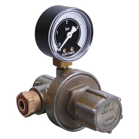 Détendeur réglable propane haute pression avec manomètre 40kg/h - 0 à 3 bar - entrée verticale écrou G3/4 - sortie M20x150 - Gurtner