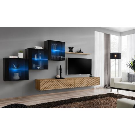 Ensemble de 6 meubles muraux "Switch XX" pour TV en bois - Beige et Noir - L 330 x H 150 x P 40 cm - Livraison gratuite