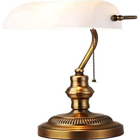 Lampe de Table Rétro Laiton Cuivre avec Abat-Jour en Verre Blanc E27 (1/5)