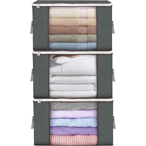Lot de 3 sacs de rangement à glisser sous le lit, boîtes de rangement pliables, 90 L, avec poignée et fenêtre transparente (1/5)