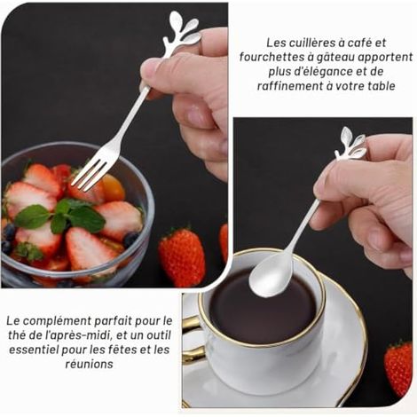 Ensemble de 16 cuillères à café et fourchettes à dessert, petites cuillères et fourchettes en aluminium en acier inoxydable, vaisselle compatible lave-vaisselle pour la maison, les mariages, les cafés (1/3)
