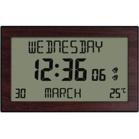 LCD Perpetual Calendar Wall Clock for Modern Home, Full Week and Month Display, Multifunctional Clock 20.1 × 12.4 cm (1/4)