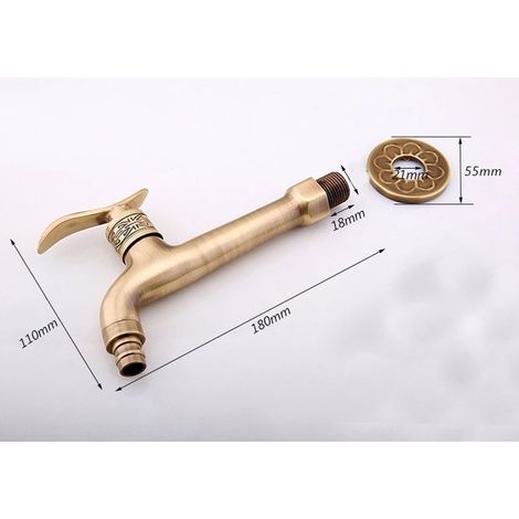 1 - Wasserhahn - Messing - Antik - Badezimmer, Pool, Garten - Kaltwasser - Langer Griff - Gold (1/5)