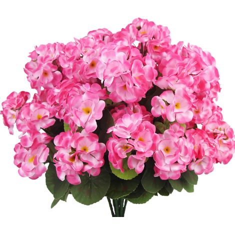 Lot De 6 Fleurs De Géranium Artificielles, Plantes Décoratives D'extérieur, Résistantes Aux UV, Idéales Pour Le Jardin, La Décoration D'intérieur, La Terrasse, Les Vases Et Les Centres De Table - Rose (1/4)