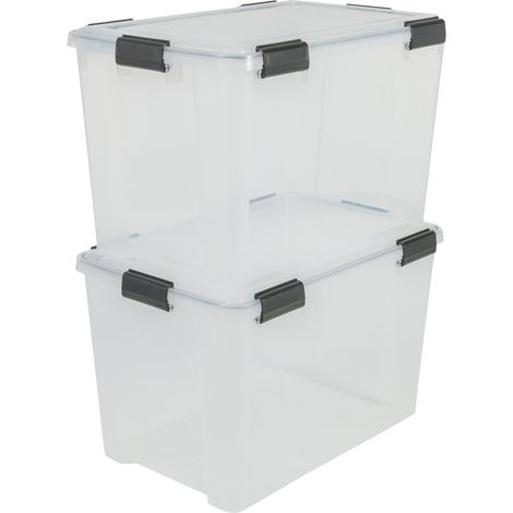 Iris Ohyama, Lot de 2 boîtes de rangement hermétique plastique 70L, Transparent, WB-70